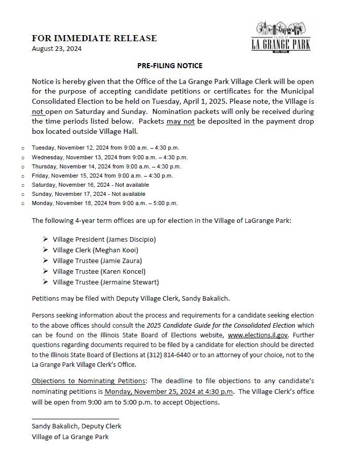 Prefiling Notice 2025